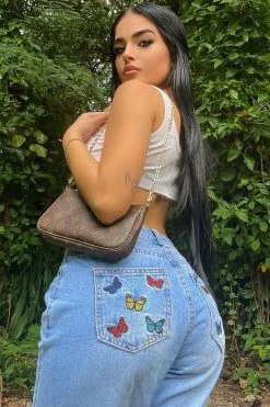 Fashion Nova Nature's Angels Butterfly Mom Jeans - Medium Blue Wash
