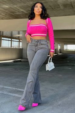 Fashion Nova No Doubt Slit Hem Straight Leg Jeans - Grey