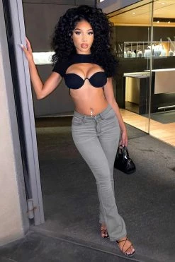 Fashion Nova No Doubt Slit Hem Straight Leg Jeans - Grey