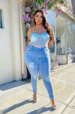 Fashion Nova Skinny Jeans On A Wave Jeans - Light Blue Wash