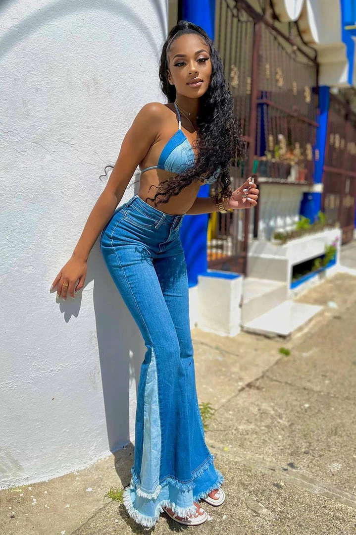 Deals 🥰 Fashion Nova Only The Best Vibes Bell Bottom 👖 Jeans - Medium Blue Wash 😀 4 Fashion Nova Only The Best Vibes Bell Bottom Jeans - Medium Blue Wash