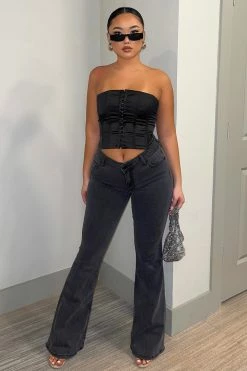 Fashion Nova Peace And Love Low Rise Flare Jeans - Grey