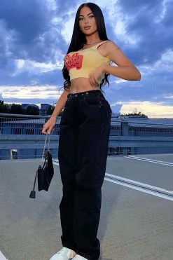 Fashion Nova Straight Leg Jeans Pleats To Meet You Wide Leg Jeans - Black