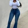 Fashion Nova Rising Star High Rise Slit Flare Jeans - Medium Wash
