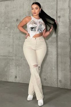 Fashion Nova Save The Date Straight Leg Jeans - Oatmeal