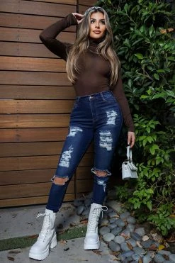 Fashion Nova Skinny Jeans Say Yes To Distress Jeans - Dark Denim