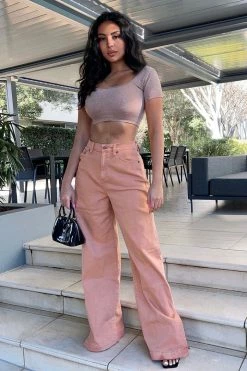Fashion Nova Stockholm Side Slit Wide Leg Jeans - Rust