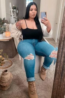 Fashion Nova Stop Playin' Me Distressed Jeans - Medium Blue Wash