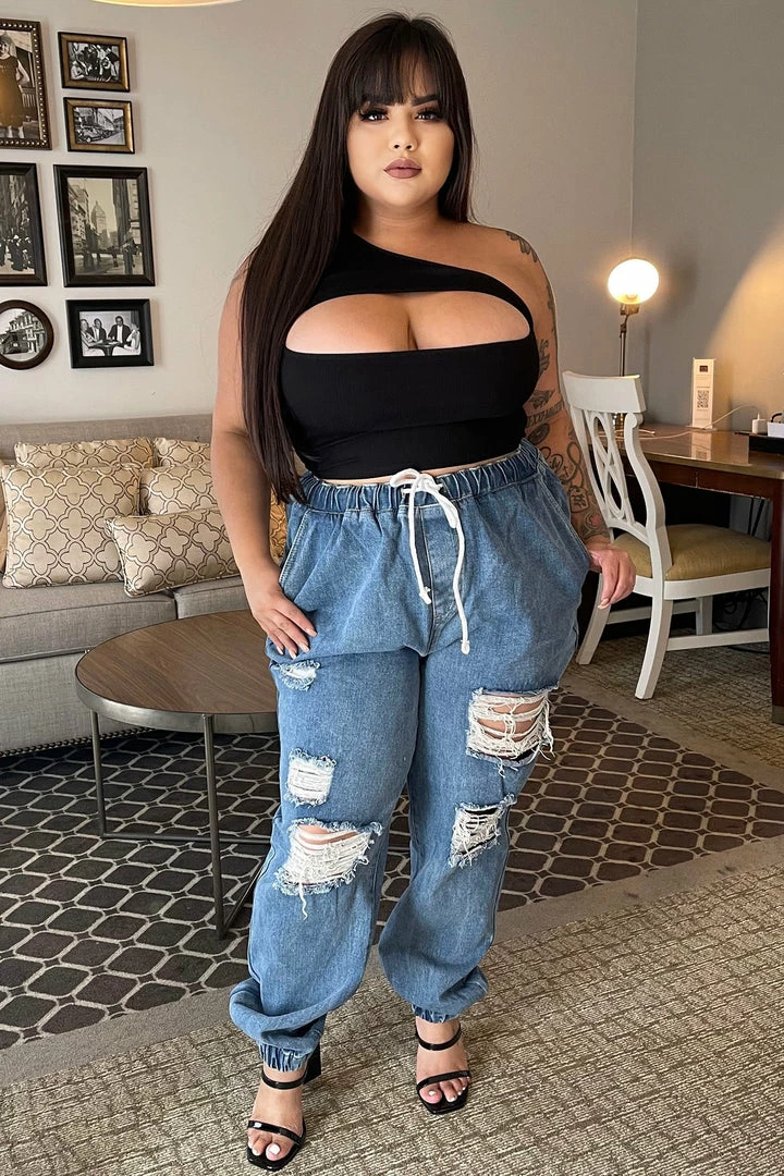 Deals ๐ Fashion Nova Take The Lead Ripped Denim Joggers - Medium Blue Wash ๐ 9 Fashion Nova Take The Lead Ripped Denim Joggers - Medium Blue Wash
