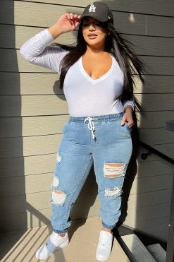 Deals ๐ Fashion Nova Take The Lead Ripped Denim Joggers - Medium Blue Wash ๐ 18 Fashion Nova Take The Lead Ripped Denim Joggers - Medium Blue Wash