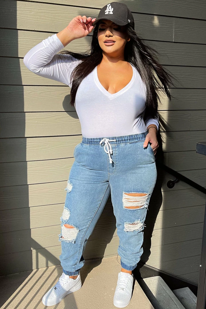 Deals ๐ Fashion Nova Take The Lead Ripped Denim Joggers - Medium Blue Wash ๐ 8 Fashion Nova Take The Lead Ripped Denim Joggers - Medium Blue Wash