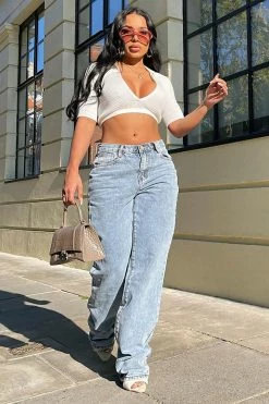 Fashion Nova Tall Get It Straight Slouch Fit Jeans - Medium Blue Wash Straight Leg Jeans