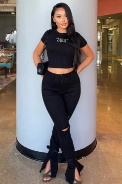 Fashion Nova Flare Jeans Tied To Let Ya Know Ripped Jeans - Black