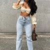 Fashion Nova Time Out Crossover Distressed Vintage Ankle Jeans - Light Blue Wash