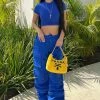 Fashion Nova Baggy Jeans Tokyo Nights High Rise Cargo Jean - Blue