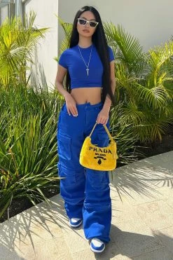 Fashion Nova Baggy Jeans Tokyo Nights High Rise Cargo Jean - Blue