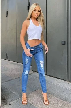 Fashion Nova Skinny Jeans Too Much Booty Low Rise Jeans - Medium Blue Wash