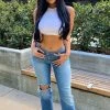 Fashion Nova V Nice To Meet Me Distressed Straight Leg Jeans - Medium Blue Wash