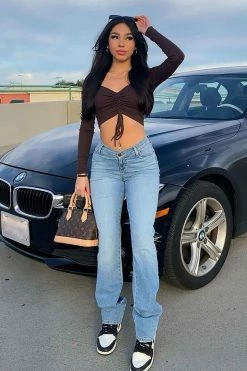Fashion Nova V Nice To Meet You Straight Leg Jeans - Light Blue Wash