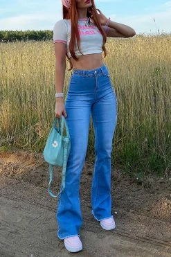 Fashion Nova Valentina High Rise Flare Jeans - Light Blue Wash