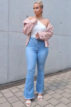 Fashion Nova Valentina High Rise Flare Jeans - Light Blue Wash