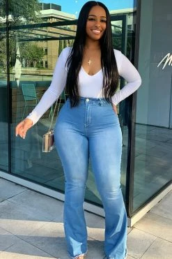 Fashion Nova Valentina High Rise Flare Jeans - Light Blue Wash