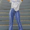 Fashion Nova Valentina High Rise Snake Flare Jeans - Medium Blue Wash